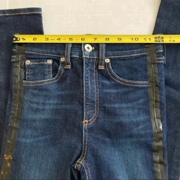 Rag & Bone High-Rise Mad River Tux Glossy Side-Stripe‎ Ankle Skinny Jeans 24 - Picture 8 of 12